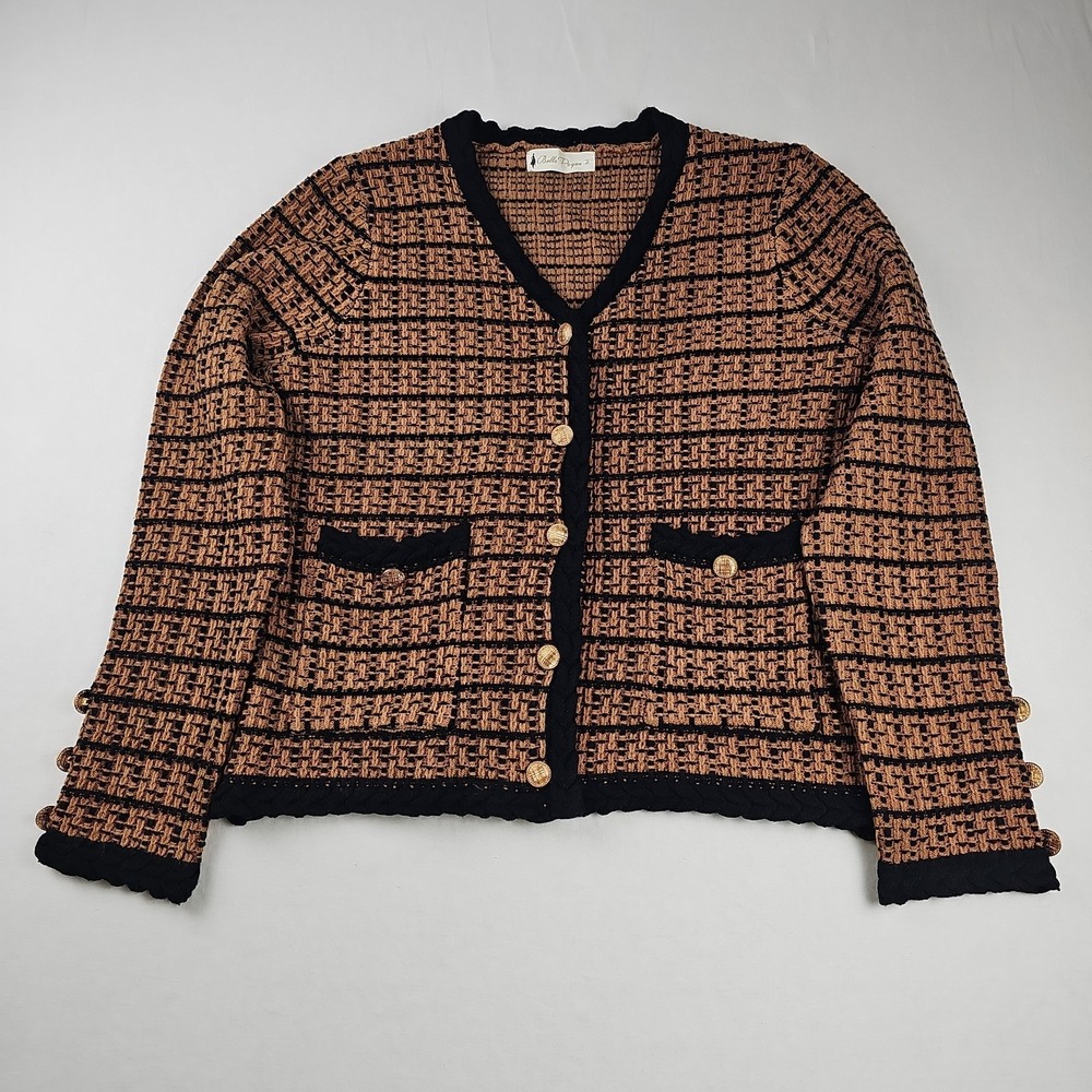 Women's Belle Poque  Black Beige Cardigan Long Sleeve Sweater Size M